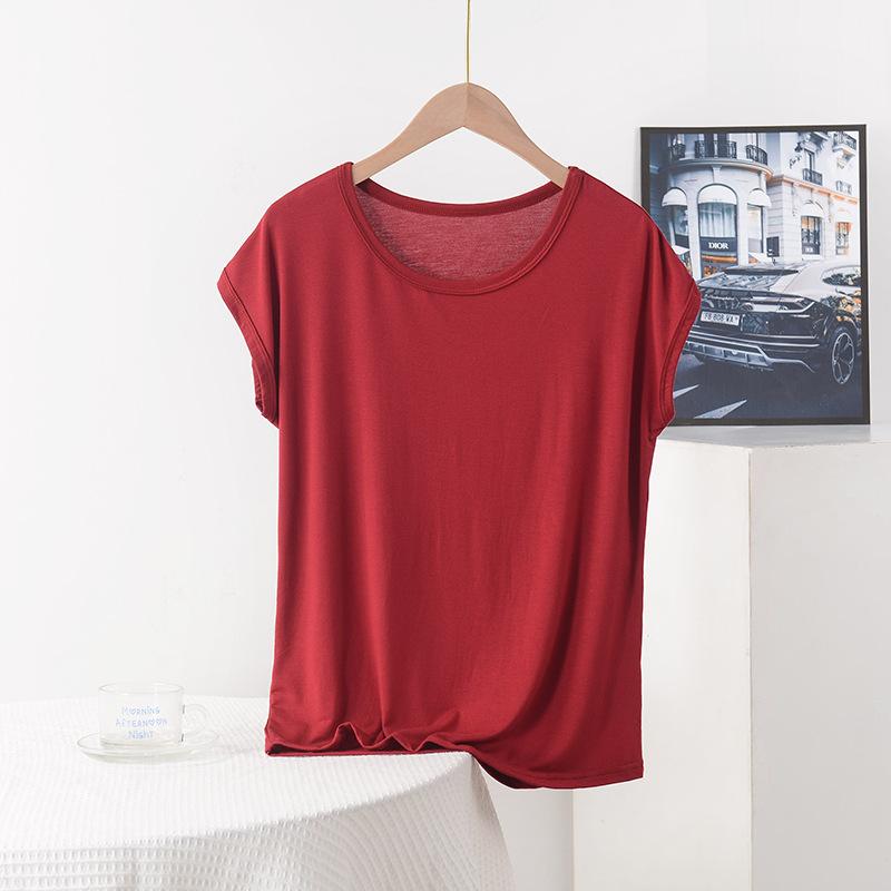 Summer Top for Moms Solid Color Ladies' Loose Fit Modal T-Shirt Plus Size Round Neck Short Sleeve T-shirt