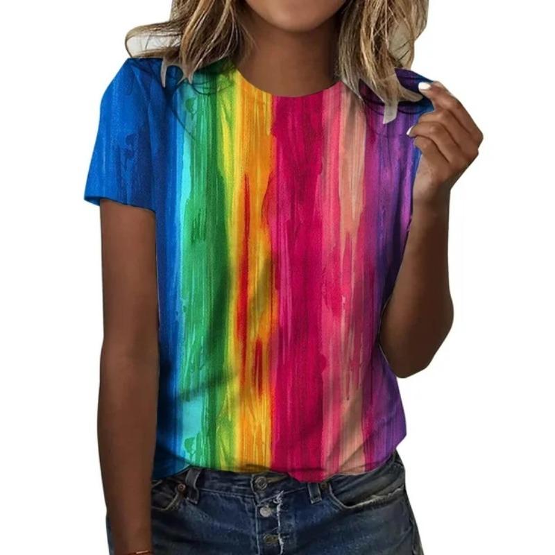 Women's 3D Digital Fashion Color Scale T-shirt Women's New Round Neck T-shirt Street Style Harajuku Y2K Style Top