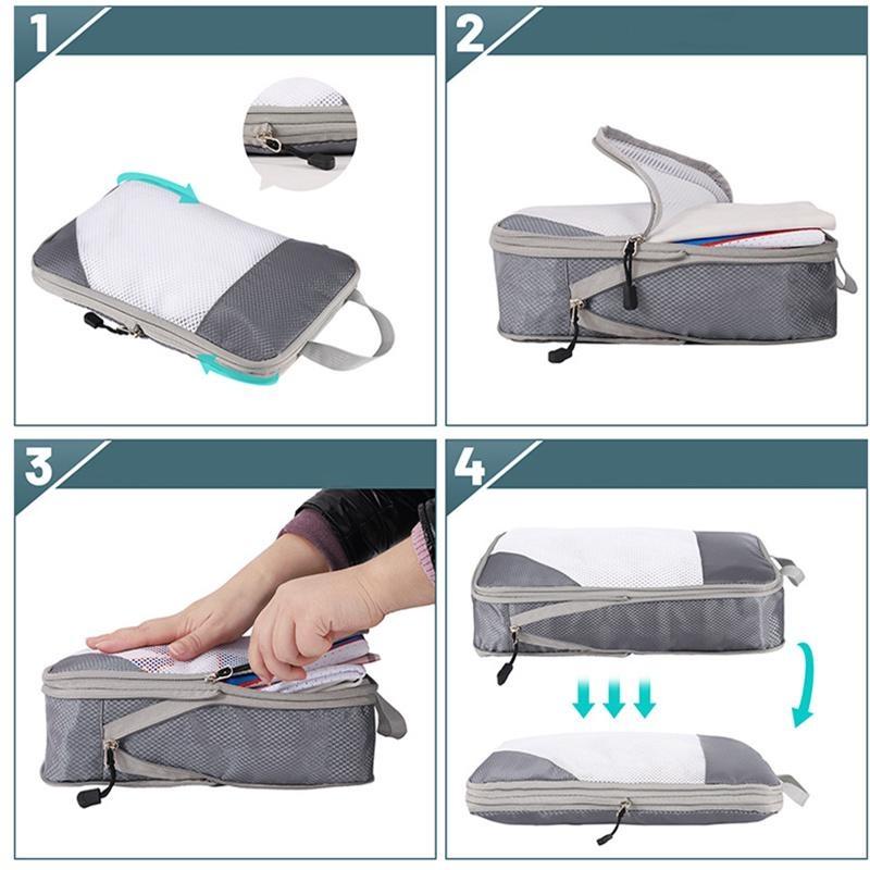 6 Stück/Set Gepäck-Packwürfel Aufbewahrungstaschen Kleidungssortierpakete für Reisegepäck Kompressionsstoff-Packbeutel