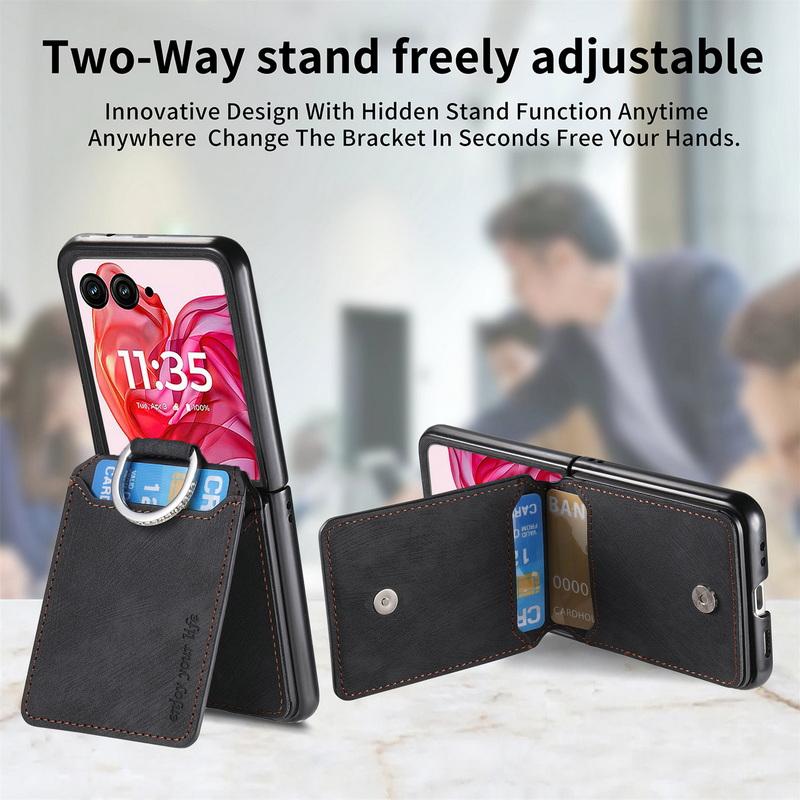 Für Motorola Razr 60 Ultra 50 40 Hülle Shell Leder Kartenfach Ständer Matt Stoßfest Hart PC Ringhalter 2 Stück Klapphandy Abdeckung