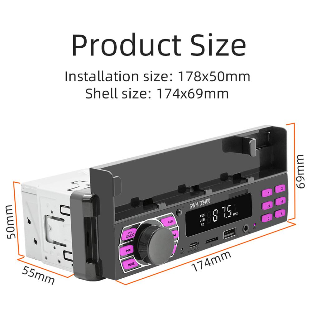 D3400 Car Stereo Multimedia MP3 Player AUX Hands-Free Calling Car Kit Wireless Remote Audio System Cell Phone Holder Radio J9U3