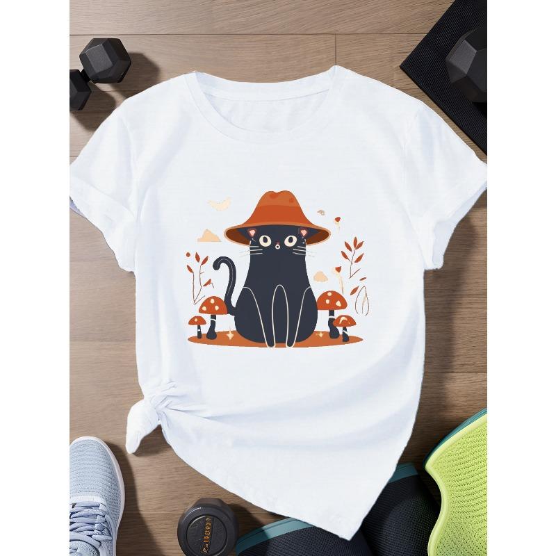 

Cottagecore Cats with Mushroom Women s Plus Size Sports Short Sleeve T-Shirt S белый