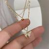 Simple Butterfly Double Layer Choker Necklace For Women Shiny  Butterfly Pendants Clavicle Chain Elegant Wedding Jewelry