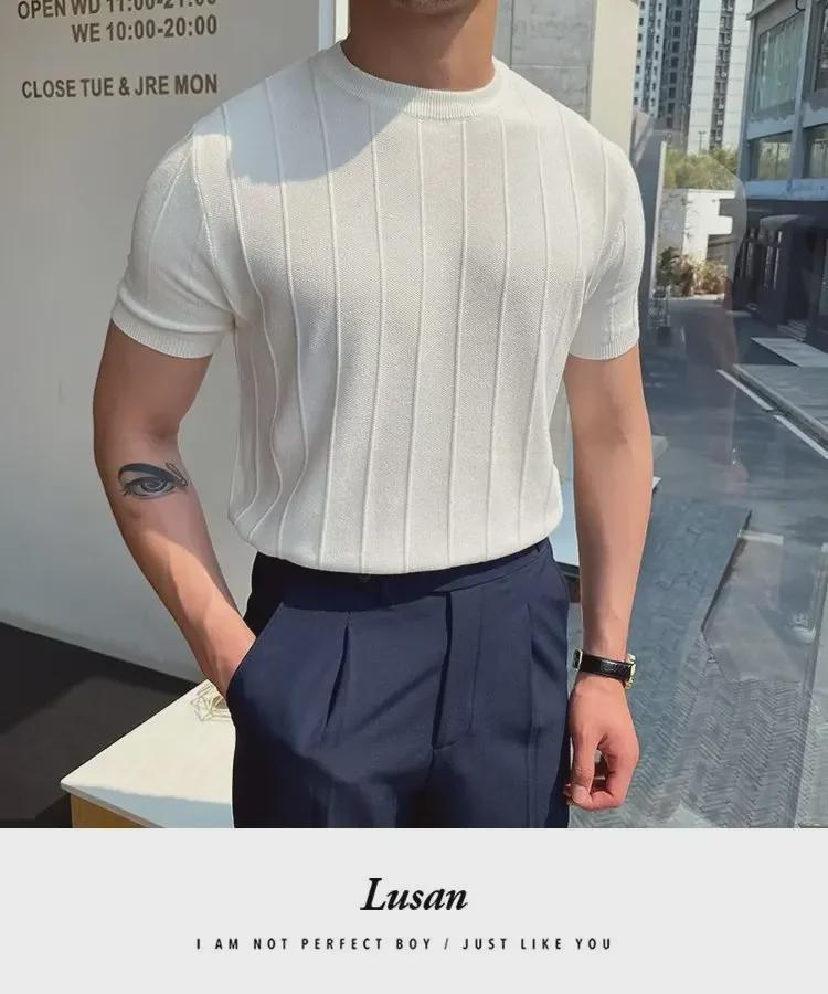 Tendenza Maglione Estivo Casual da Uomo Girocollo Manica Corta 2024