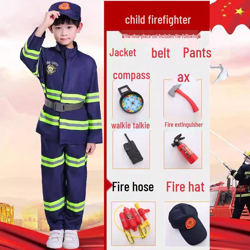 Kids' Firefighter Costume for Role-Playing, Career Experience, and Kindergarten Parent-Child Sports Meet
