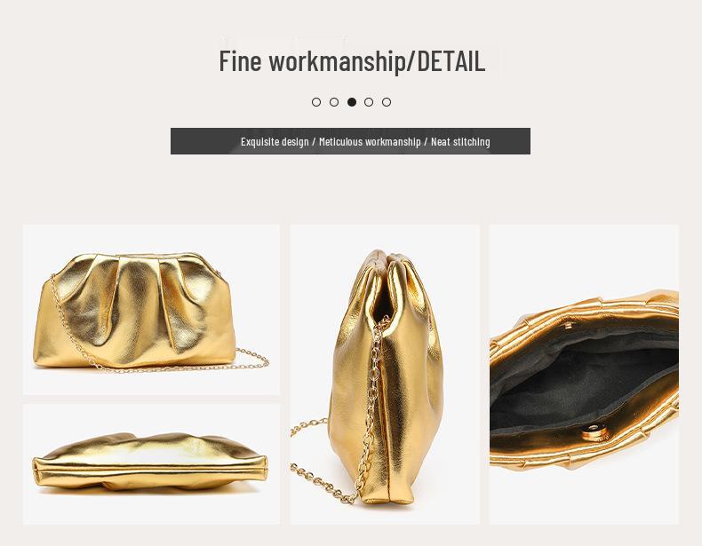 Metallic Pleated Dumpling Clutch - Luxurious Chain Bag for Parties