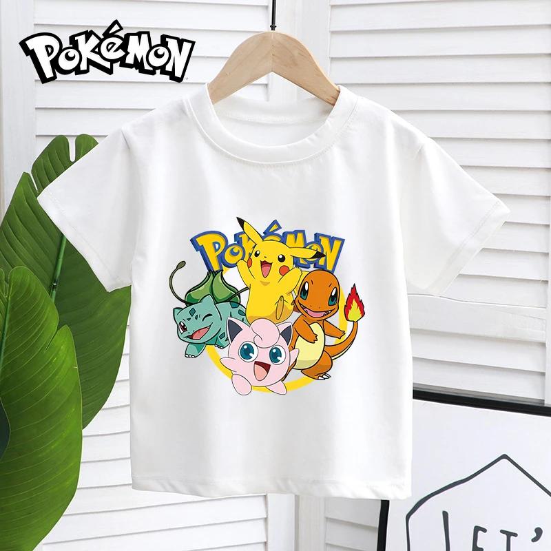 Cartoon Pokemon Children's T-shirt Printed Cute Boys Girls Clothes Anime Outfit Cotton Short Sleeve Shirts Kawaii Birthday Tops