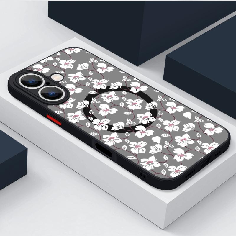 Magnetic Colorful Flower Phone Case For iPhone 15 16 Pro Max 14 13 12 Pro 11 For Magsafe Wireless Charge Soft Edge Acrylic Cover