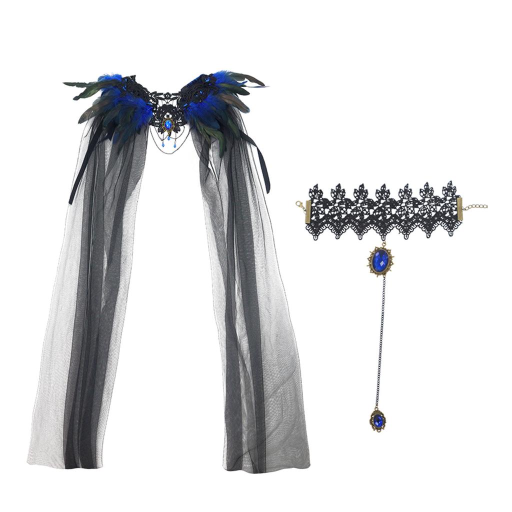 Halloween Cloak Black Feather Mesh Cloak Medium Dress Jewel Bracelet Stage Party Dance