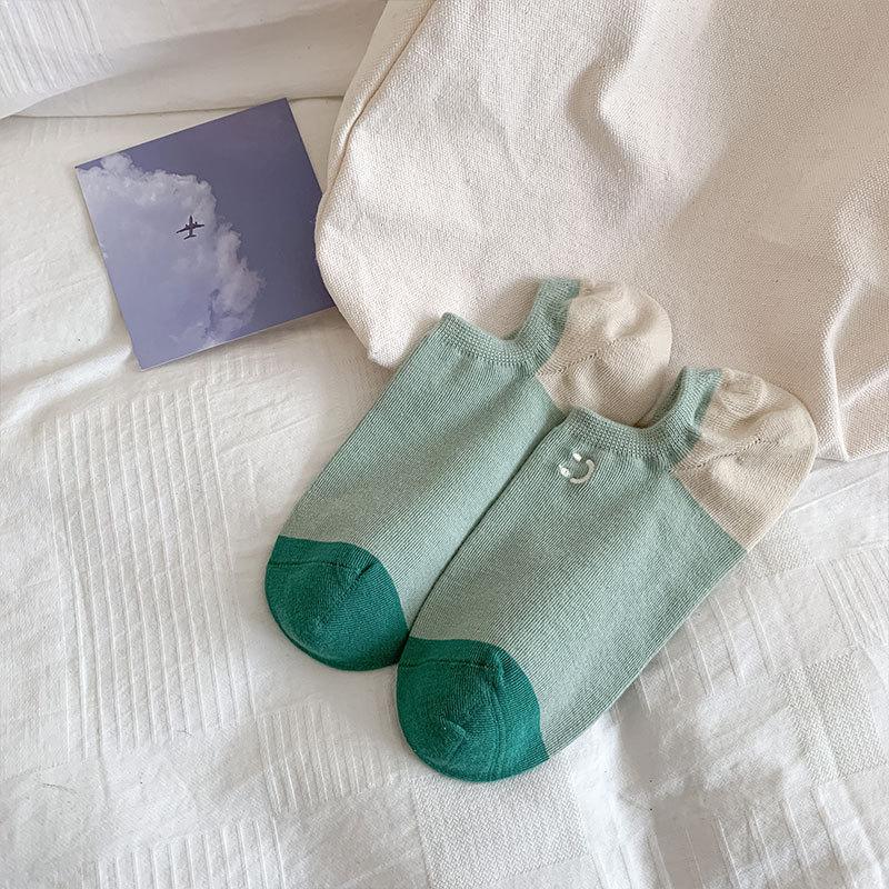 2024 Socks Candy-Colored Smiley Face Embroidered Combed Cotton Invisible Socks Ingots Shallow Low-Top Boat Socks
