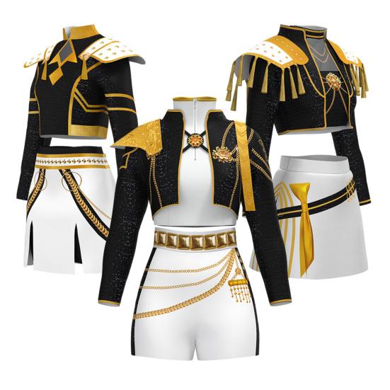 Kids Girls Demon Costume Stand Collar Coat T-shirt Shorts Set Children Printed Design Cosplay Performances Costumes