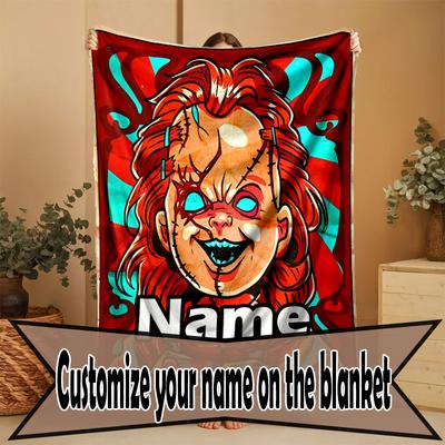 Custom Name Personalized Horror Movie Print Blanket, Home Decor, Bedroom, Sofa, Camping, Couch, Gifts for Birthday Christmas