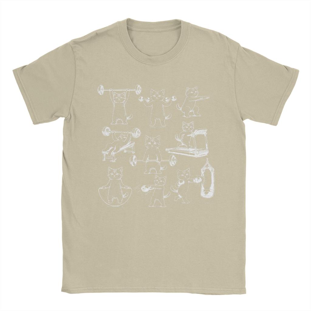 Vintage Weight Lifting Gym Cat Unisex T Shirts Casual Tees Short Sleeve Crewneck TShirt 100 Cotton Printed Tops