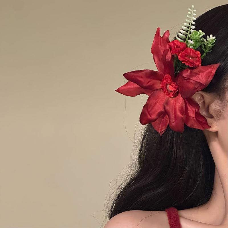 Romantic Lily Spring/Summer Pure Desire Wind Pink Flower Hairpin Forest Style Fairy Charm Sweet Atmosphere Hair Grab Side Clip