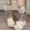 Ladies Autumn New Warm Thermal Storage Lace Knitted Ribbon Bow in The Tube Pile Stocking