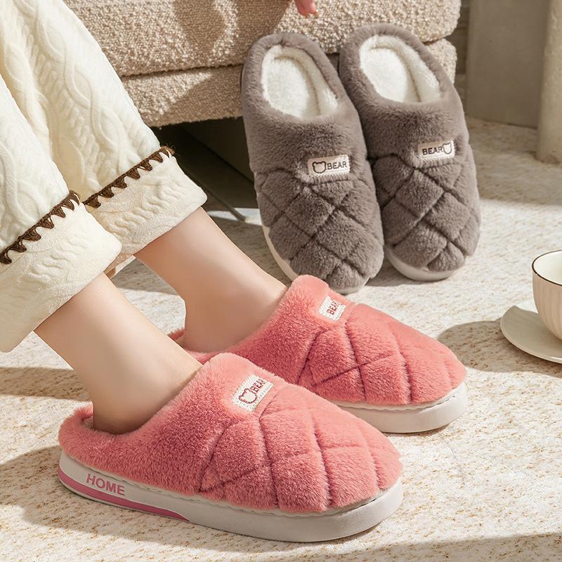 Indoor home thick bottom plush autumn and winter cotton slippers warm plush couple dormitory hotel wool slippers