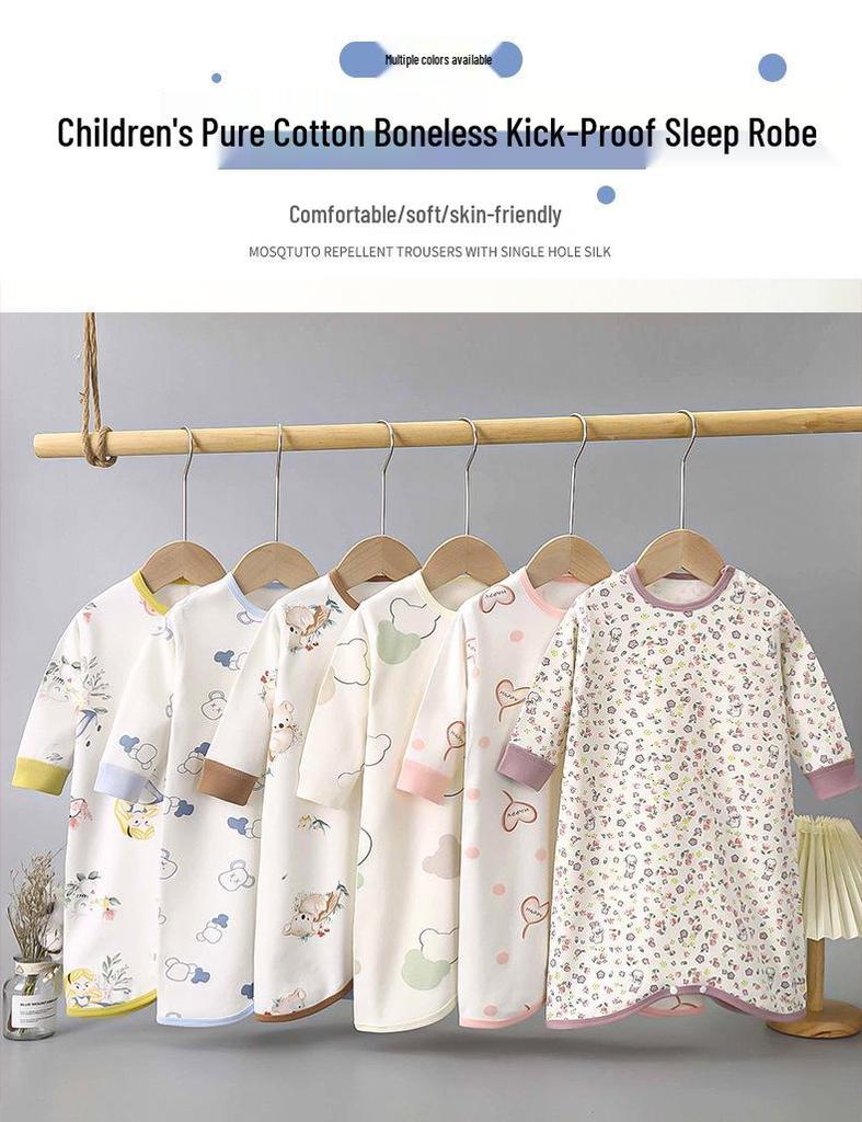 Kids' Pure Cotton Long Sleeve Anti-Kick Onesie Pajamas for All Seasons