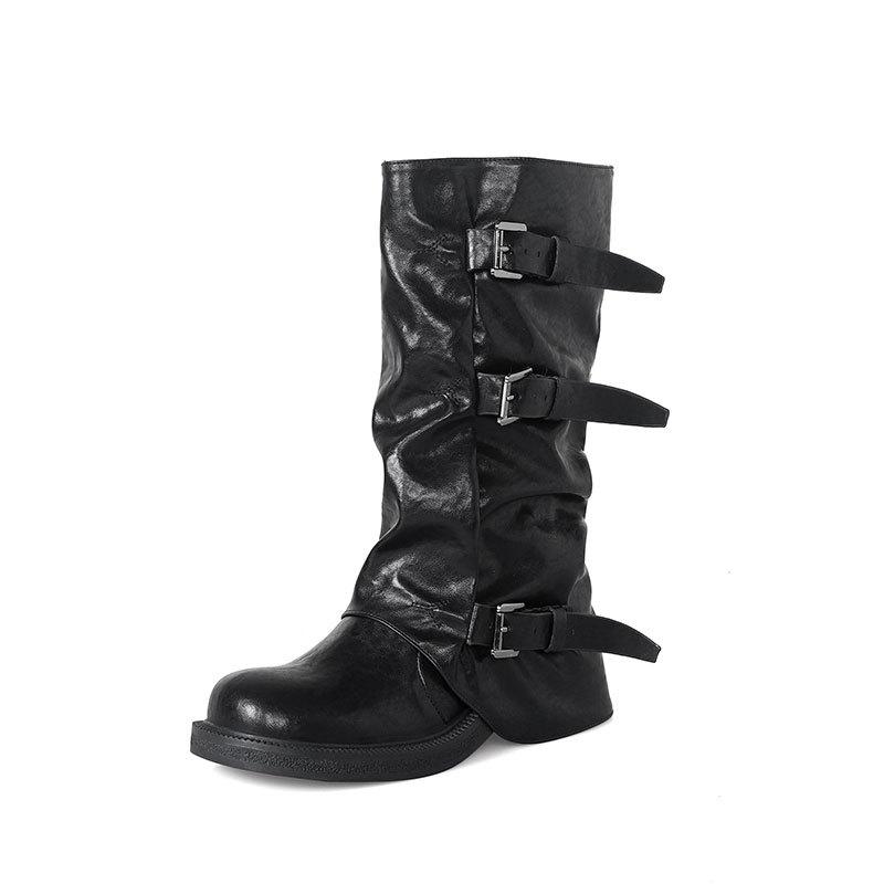 

Medium Length Martin Boots Women s Small Pile Boots Women s Summer Brown Boots Thick-soled Wasteland West Cowboy Boots 40 чёрный