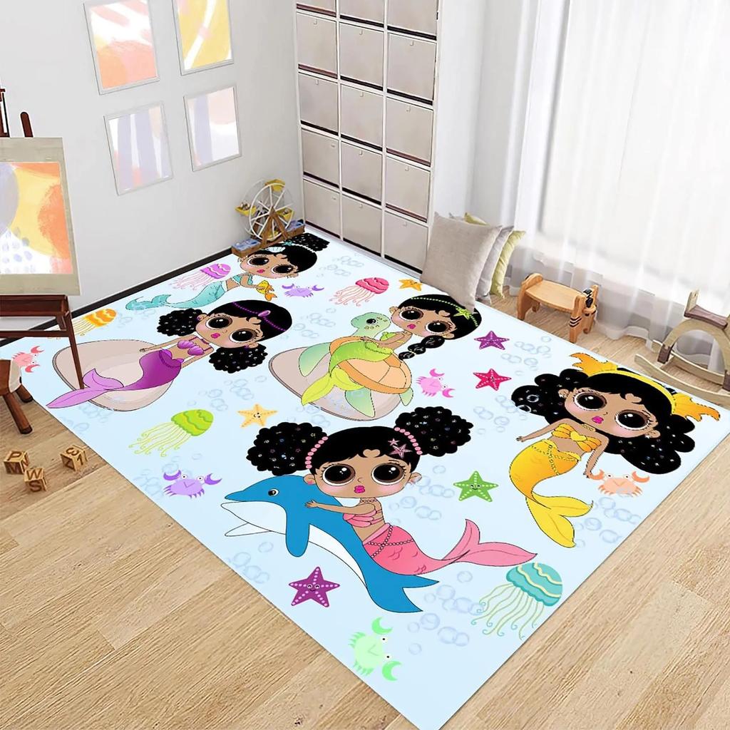 Cartoon Mermaid Girl Area Rug The Underwater World Carpet Ocean Animal Floor Mat Sea Mats Home Living Room Kids Bedroom Doormat