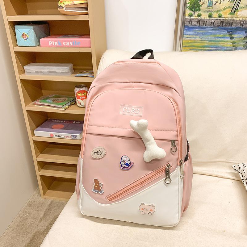 Schoolbag New Schoolbag Women's Japanese Small Fresh Cartoon Cute Middle School Backpack Contrasting Color Simple Junior High School Backpack