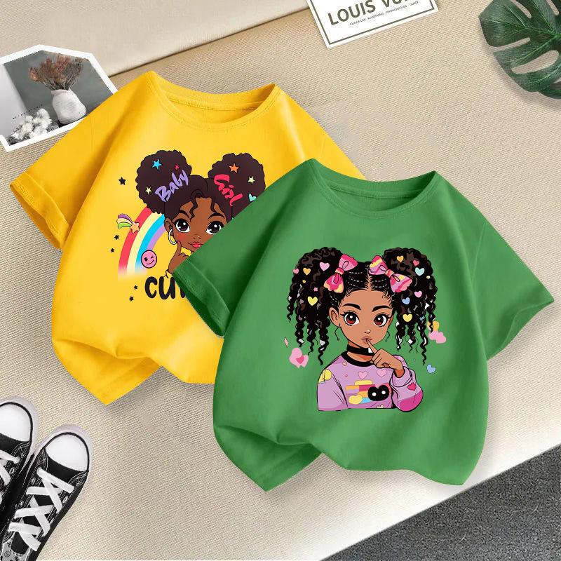 Girls' Cartoon Print Casual Round Neck Short-Sleeve T-Shirt - Summer Collection