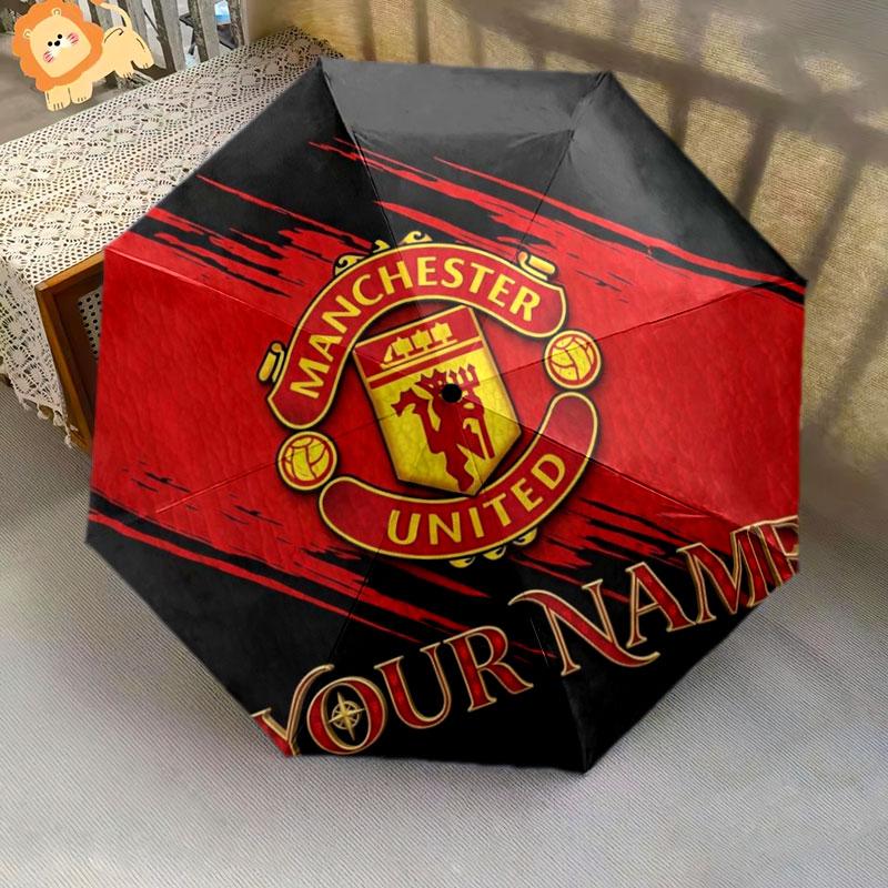 1 PC Automatic Folding Umbrella - Manchester United F Custom Name Pattern, Portable & Foldable Design with 8 Ribs, Christmas Birthday Gifts