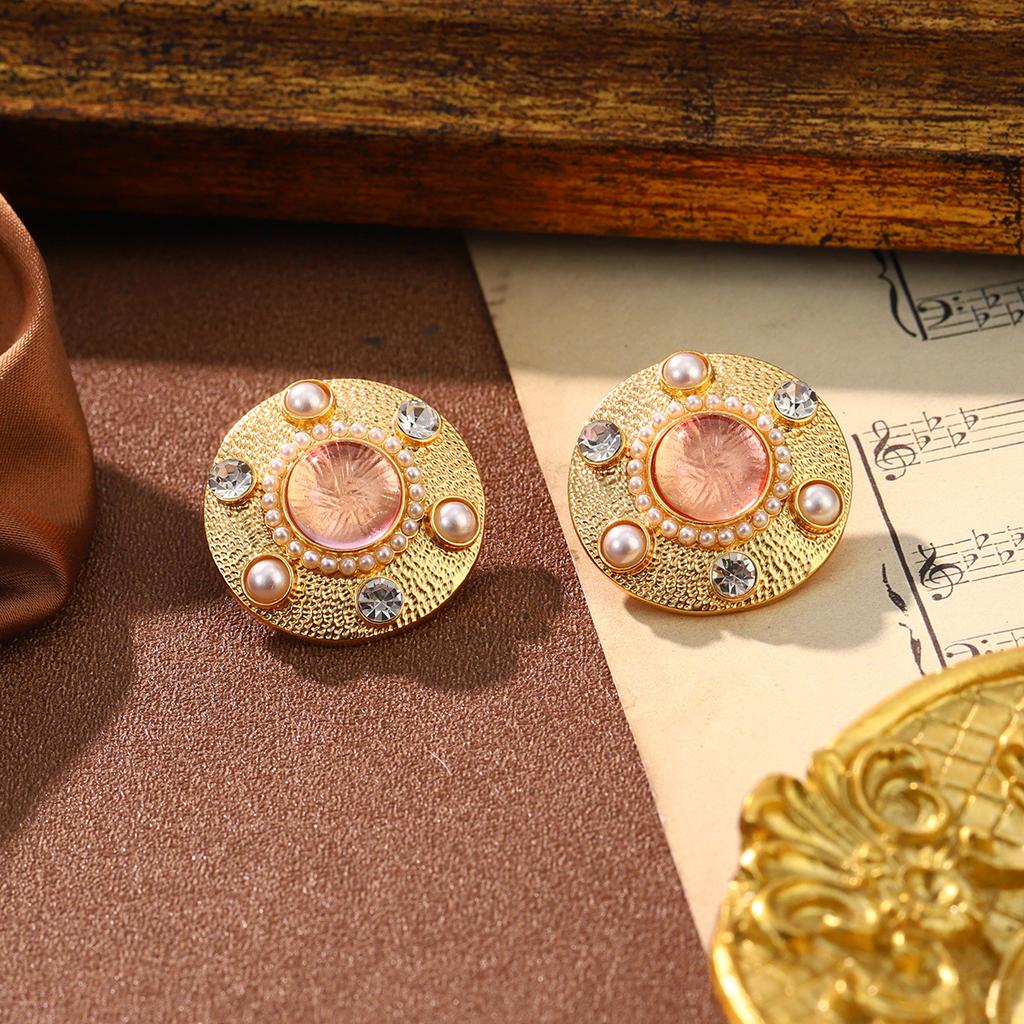 Medieval bee niche earrings glass oval stud earrings multi-color fringed design earrings new retro European and American jewelry