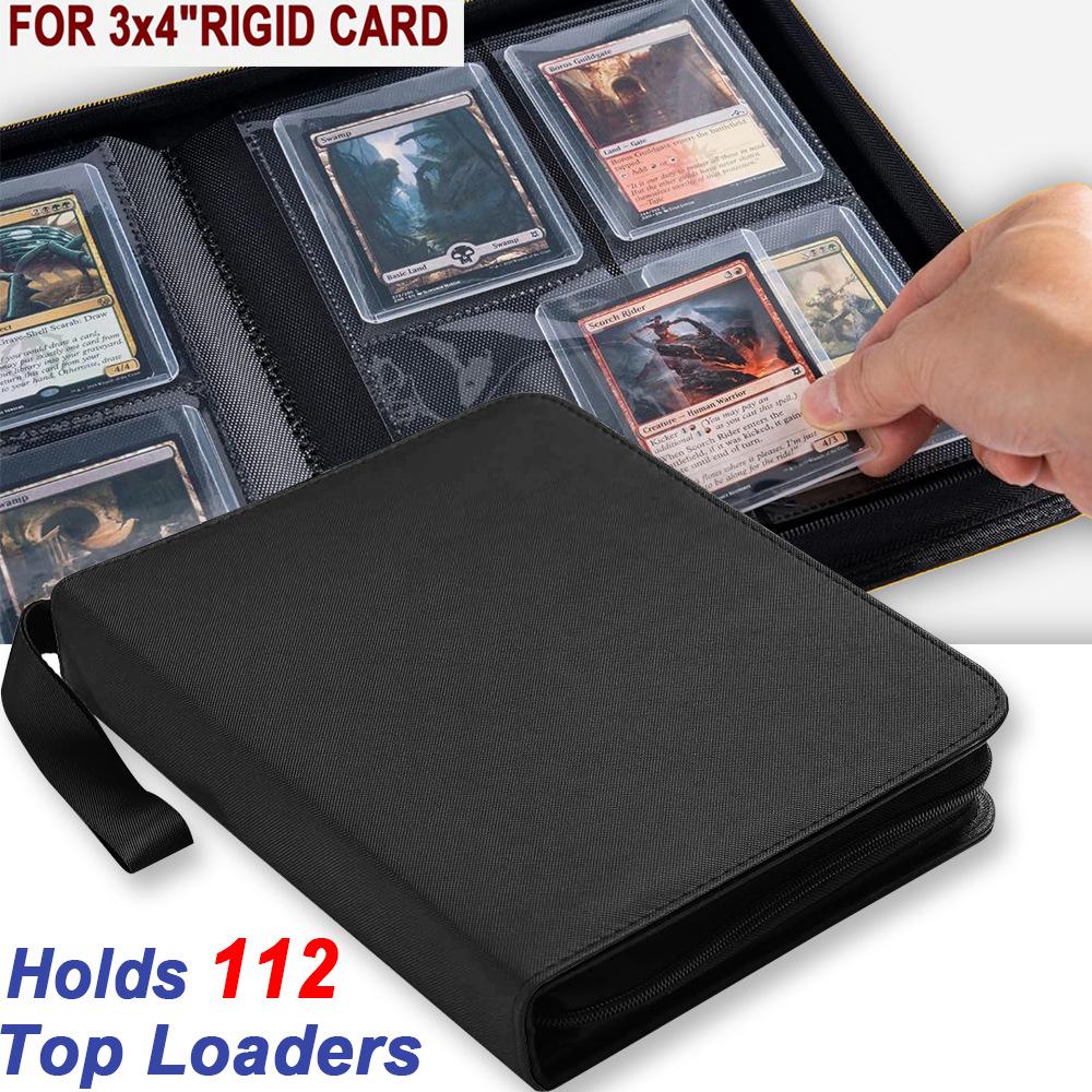 Black PU Leather Pokémon Card Binder with Zipper: 4, 9, & 16-Pocket Large Capacity Game Storage Book