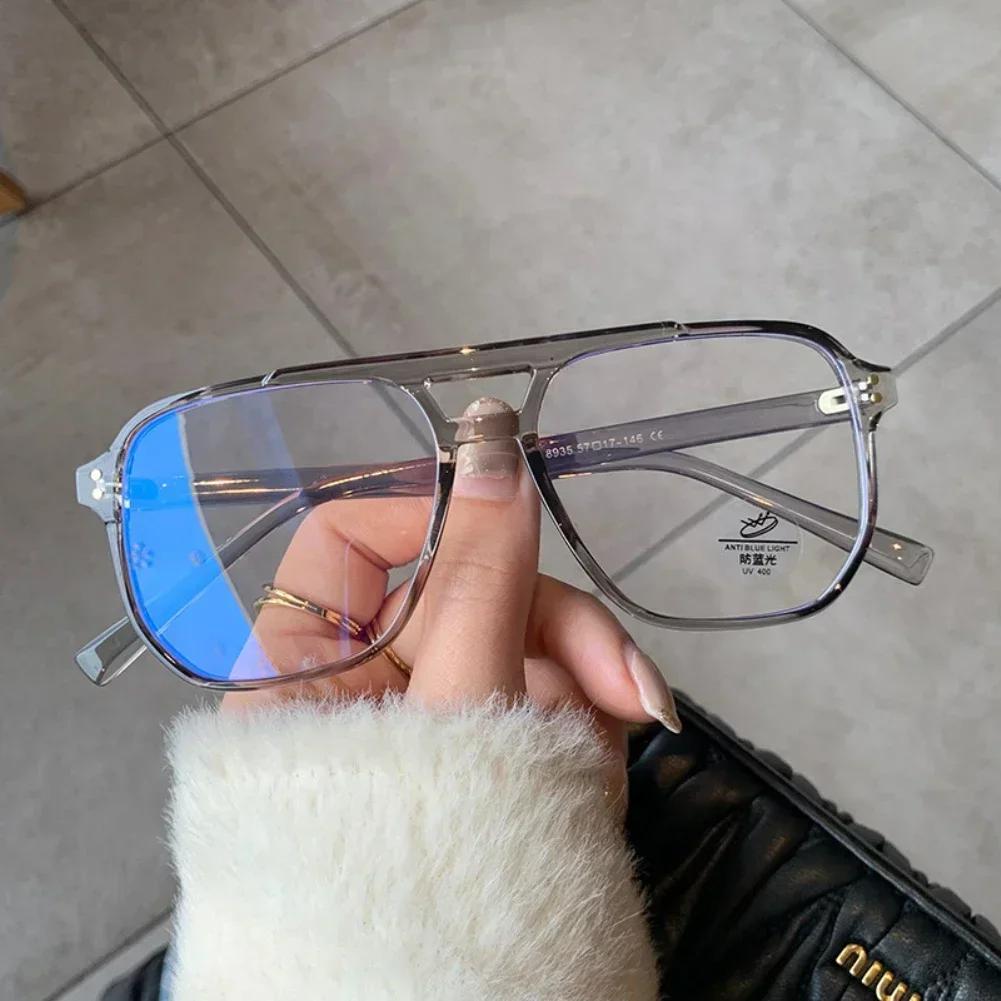 Fashion Square Double Beam Women Glasses Frame Clear Anti-Blu-Ray Eyewear Retro Men Optical Frame Computer Protection Goggles