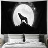 Wolf Silhouette Under Full Moon Wall Art Fabric Hanging for Bedroom Living Room Decor