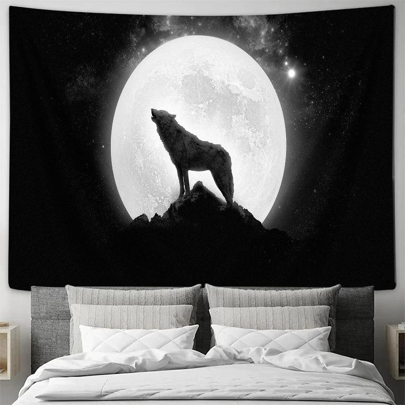 

Силуэт волка под полной луной Настенное искусство Тканевая подвеска для декора спальни гостиной 74x94cm(29x37in)