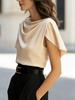 2026 Satin Imitation Silk Drape Swing Collar Short Sleeve Women's Top
