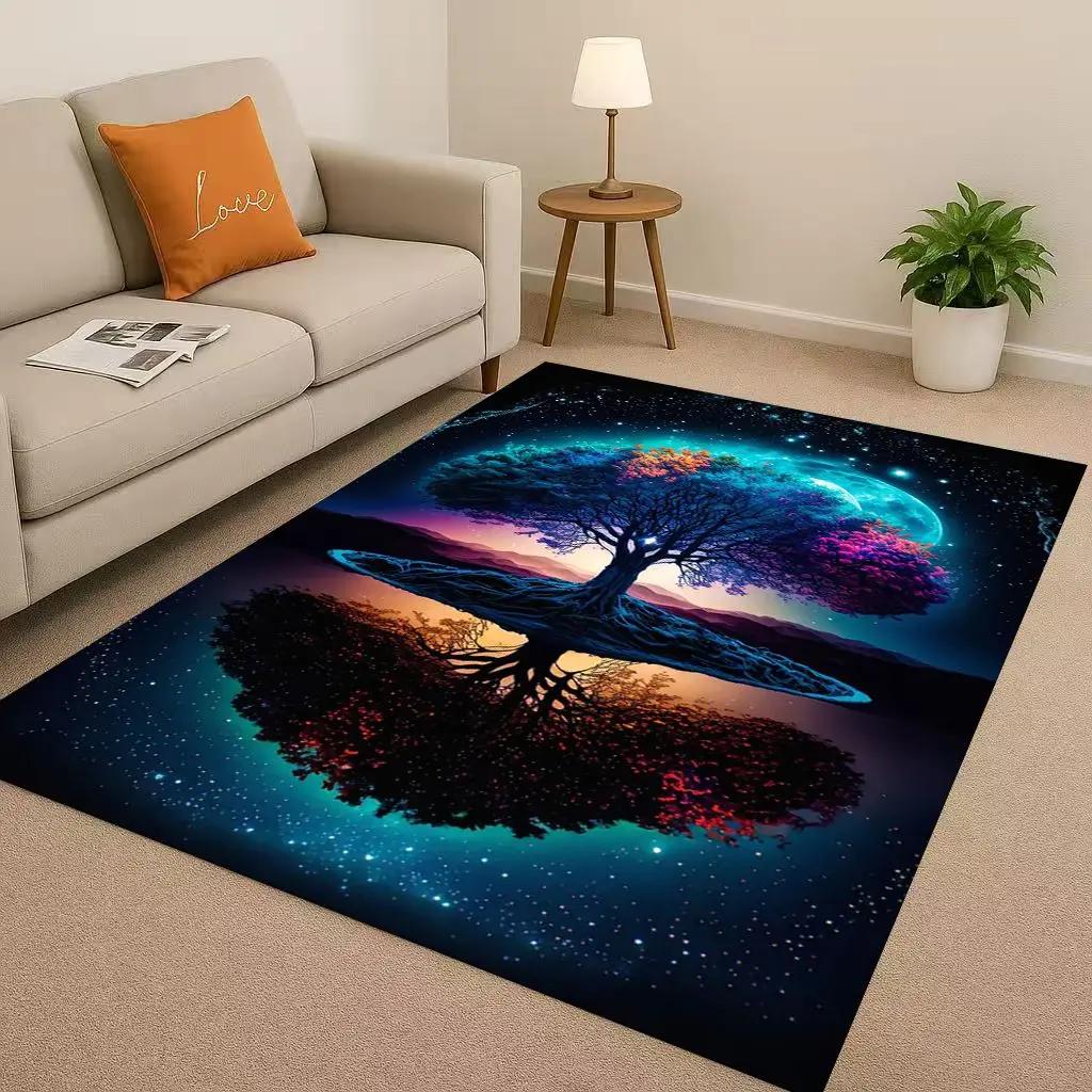 3D Colorful Tree of Life Yggdrasil Celtic Rune Living Room Non-Slip Area Rug Carpet for Bedroom Playroom Sofa,Home Decor Doormat