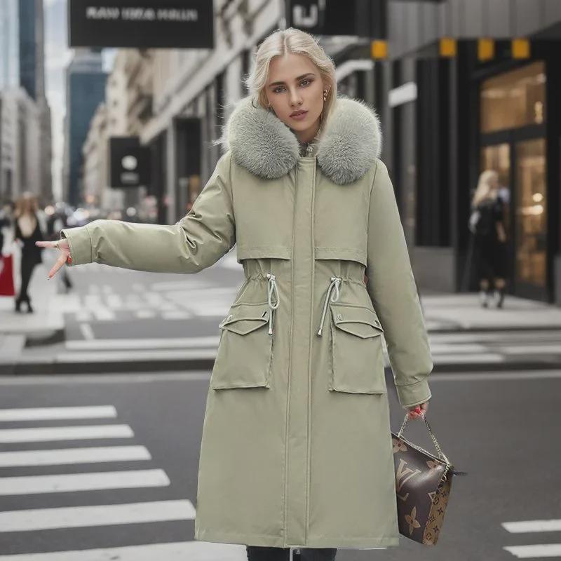 Live Gall Women's Winter Padded Coat - Removable, Three-in-One Long Over-the-Knee Thickened Cotton Outerwear