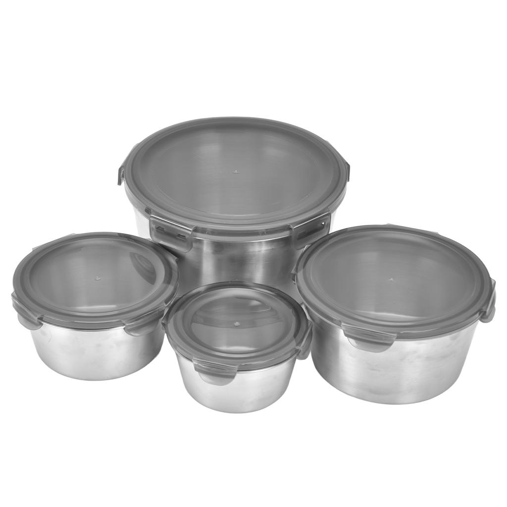 4 STÜCK Edelstahl Lebensmittelbehälter Lunch Aufbewahrung Frischhaltebox mit Silikondeckel Mehrere Größen