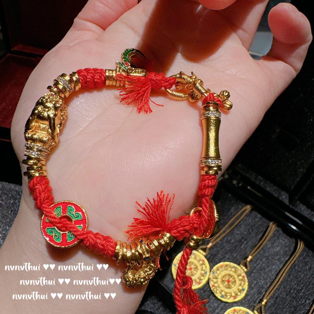 Gold Cloisonné Pendant Necklace & Auspicious Gourd Bracelet with Eight Treasures Design