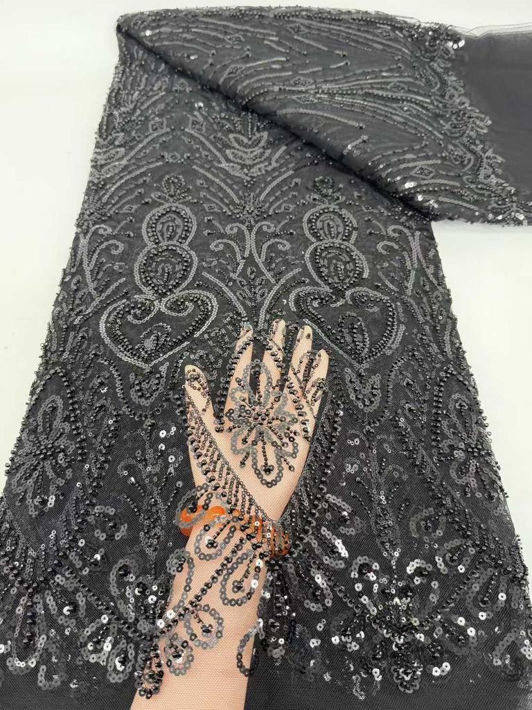 African French Tulle Groom Lace Fabric 5 Yards 2026 High Quality Sequin Nigeria Lace Fabric African Mesh Lace Fabric For Wedding