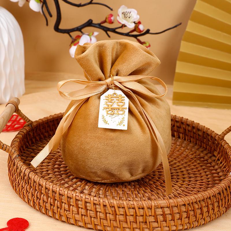 European Style Velvet Round Candy Bag - Creative Wedding & Festival Favor with Drawstring
