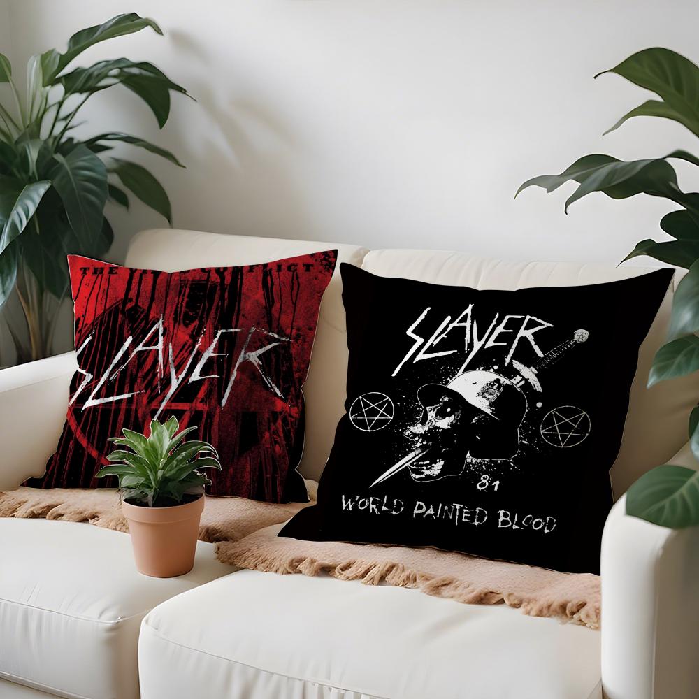 S-Slayer Heavy Metal Rock Band Kissenbezug Anti-Hausstaubmilben Kissen Unsichtbarer Reißverschluss seidiger kurzer Plüsch Sofakissenbezug