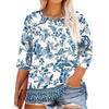 Women's Print Round Neck Plus Size Tops 3/4 Sleeves Elegant Shirt Tops