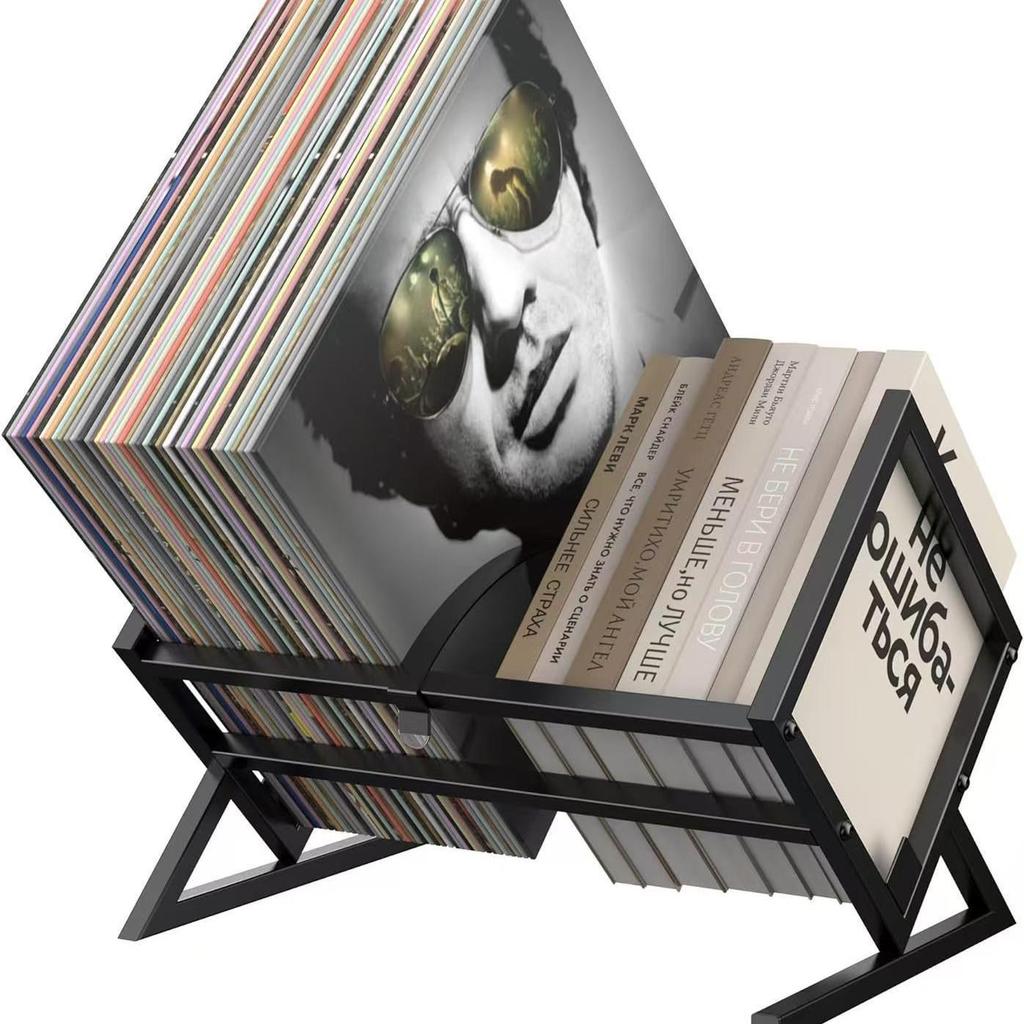 Wrought Iron Desktop Vinyl & CD Display Rack: Magazine & Book Holder