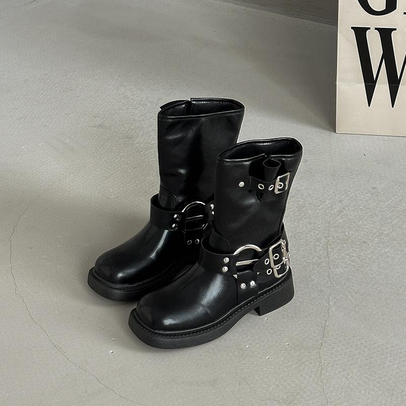 Fashion Med Heel Boots Women's Rubber Shoes Rain  Fabric PU Hoof Women's Rubber Boots Shoes Rain Med PU Hoof Heels