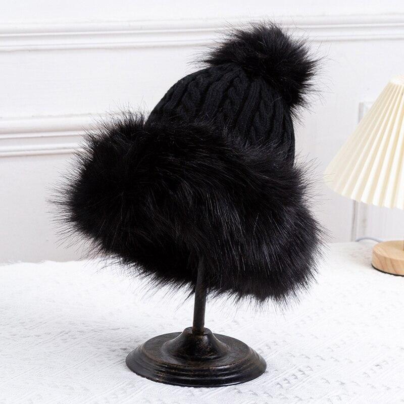 Pălărie tricotată pentru femei, iarnă, îngroșă, căciuli de pluș, lână moale, cu pompon, damă, în aer liber, căciulițe pentru femei, șapcă
