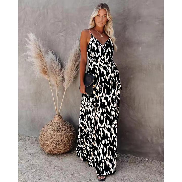 

Летнее женское платье с лямкой на шее, открытое платье с v-образным вырезом и эластичной резинкой на талии, сексуальное платье длиной с принтом 5XL белый