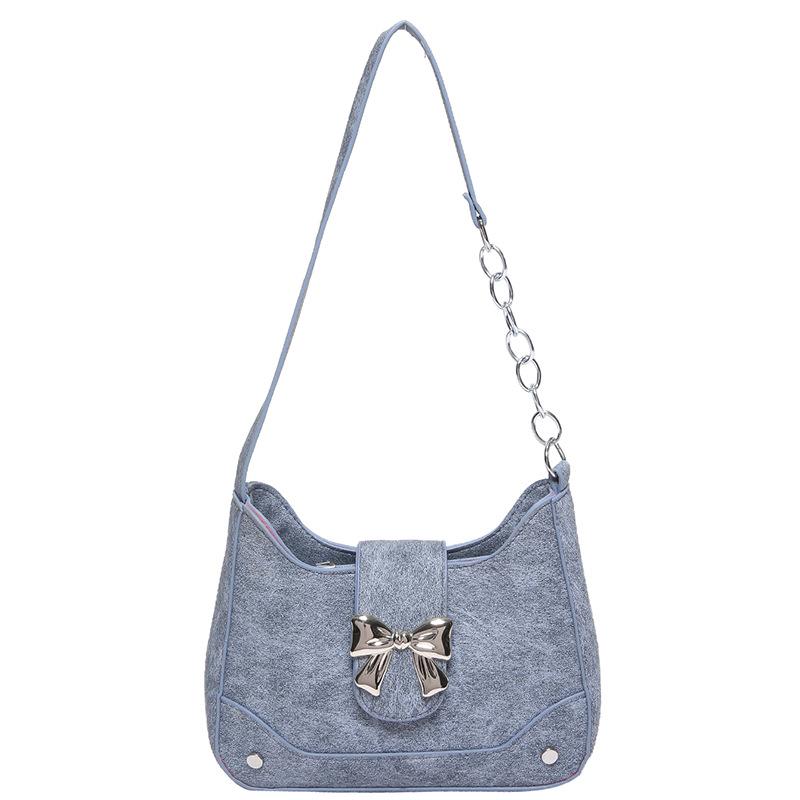 

Весняно-літній 2024 рік, нова маленька сумка з бантом, жіноча проста модна модна персоналізована повсякденна сумка через плече на ланцюжку синій