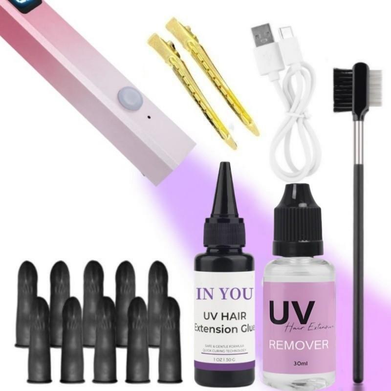 UV Hair Extension Kit: UV Lamp, Glue, Remover & Comb | Fast-Curing Waterproof Adhesive | Seamless Salon Bonds for Home & Salon Use