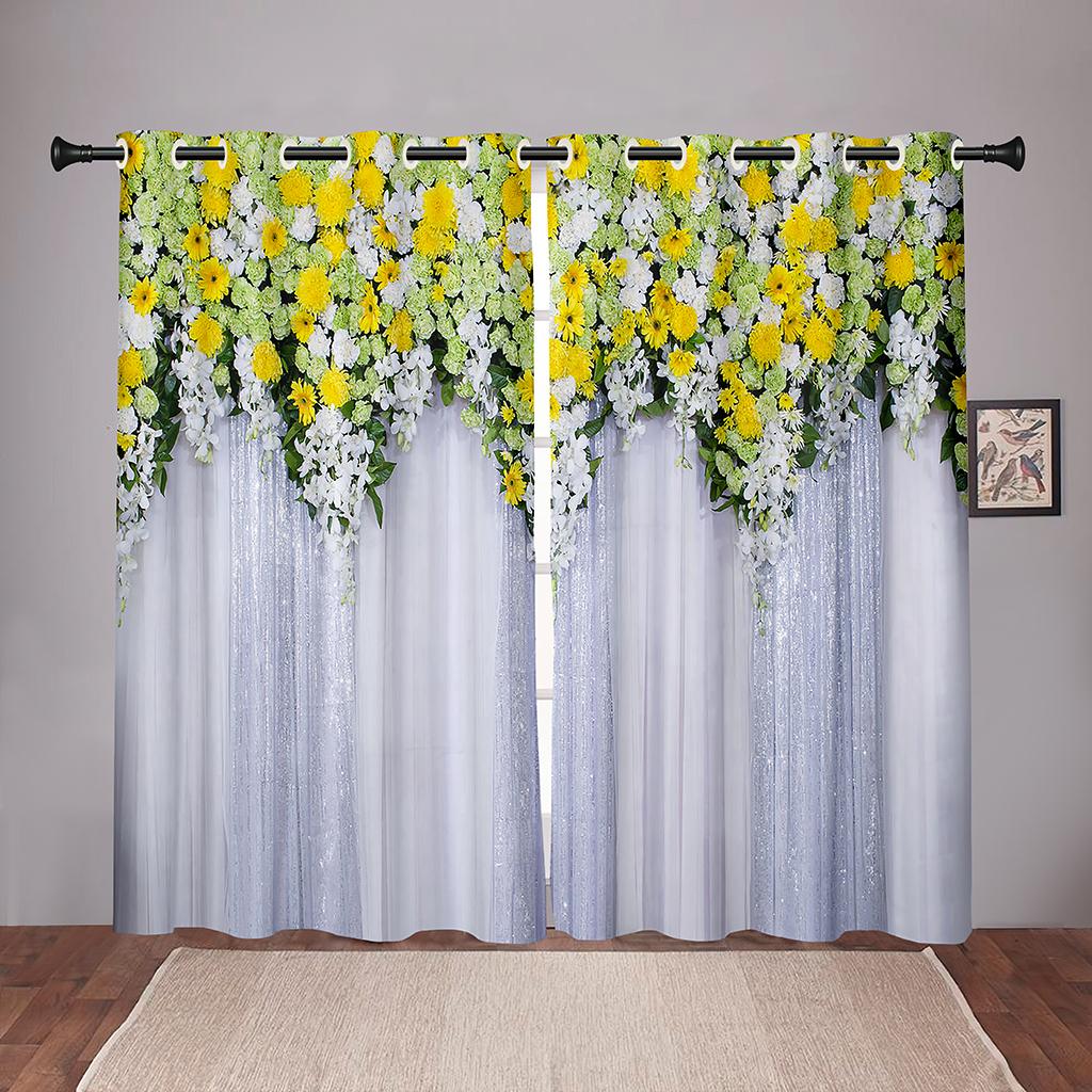 Luxury Floral Flower Print Brightly Colored Window Area Curtain Panels Kids Room Sleeping Room Living Room Decor Hall Area Treatments Kitchen Hom