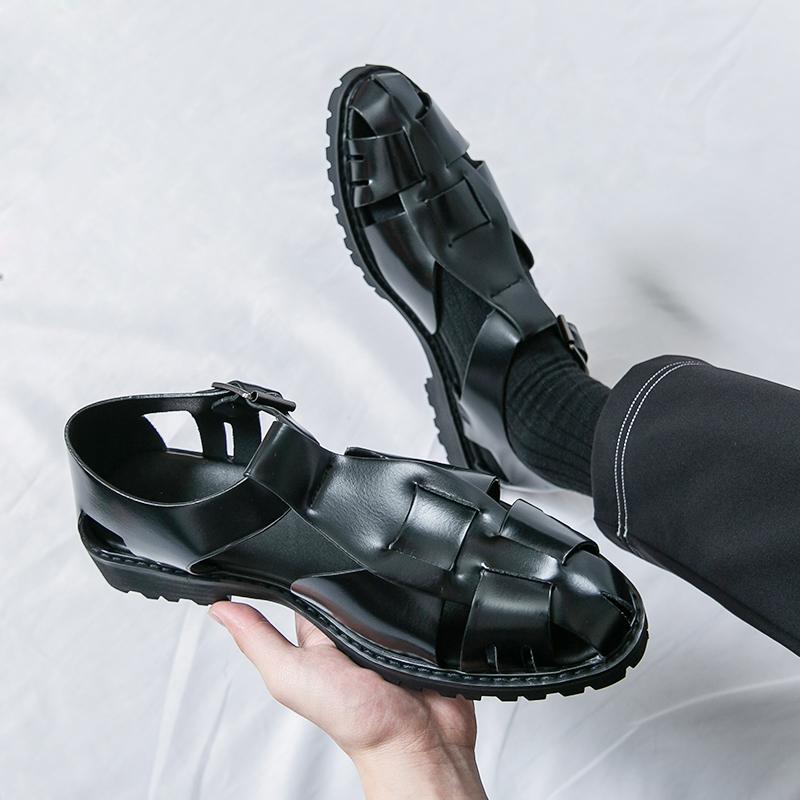 Golden High-quality Design Men Hollow Breathable Handmade Non Slip Casual Sandals Comfortable Pointed Large Size Shoes