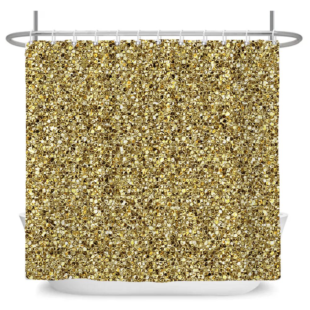 Sparkling Golden Red Shower Curtain Set with Non-Slip Rugs Toilet Lid Cover and Bath Mat Glitter Shower Curtain Bathroom Decor
