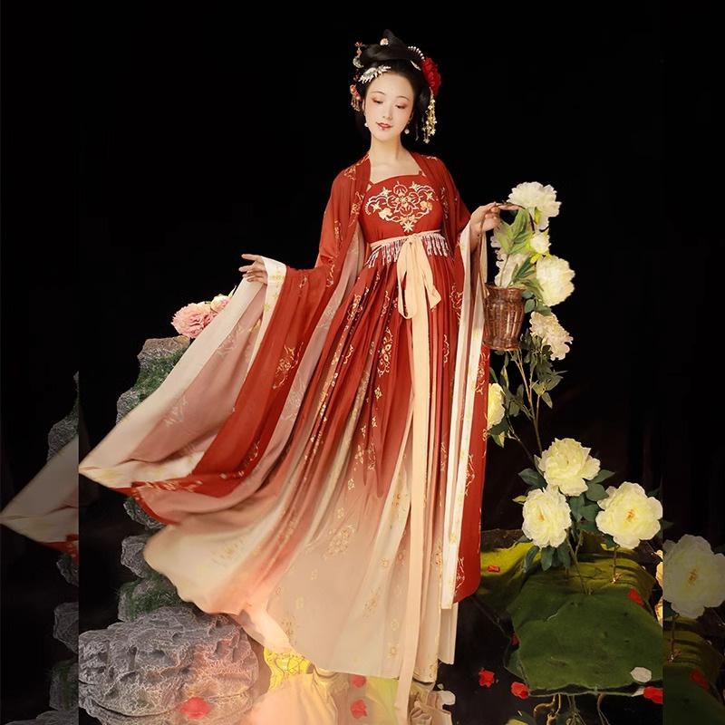 Hanfu Donna Nuovo Dinastia Tang Primavera Autunno Estate Gonna Ricamata Camicia a Manica Larga Abito Antico